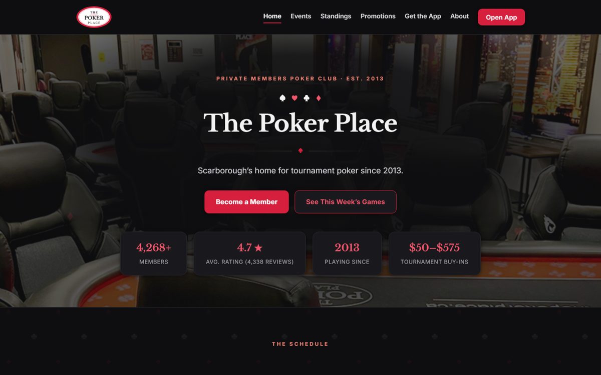 The Poker Place website homepage